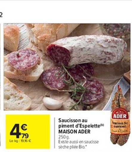 saucisson au piment d'espelette maison ader