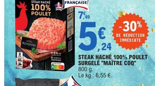 steak haché 100% poulet surgelé "maître coq"