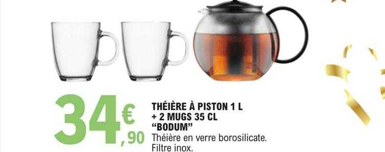 théière à piston 1l + 2 mugs 35cl "bodum"