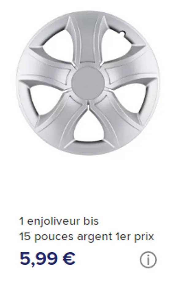 1 enjoliveur bis 15 pouces argent 1er prix