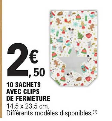 10 Sachets Avec Clips De Fermeture10 Sachets Avec Clips De Fermeture