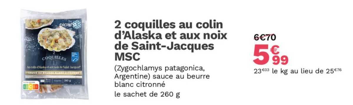 2 coquilles au colin d'alaska et aux noix de saint-jacques msc