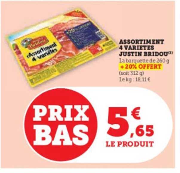 assortiment 4 variétés justin bridou