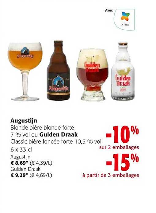 Augustijn Blonde Bière Blonde Forte 7% Vol Ou Gulden Draak Classic Bière Foncée Forte 10,5% Vol