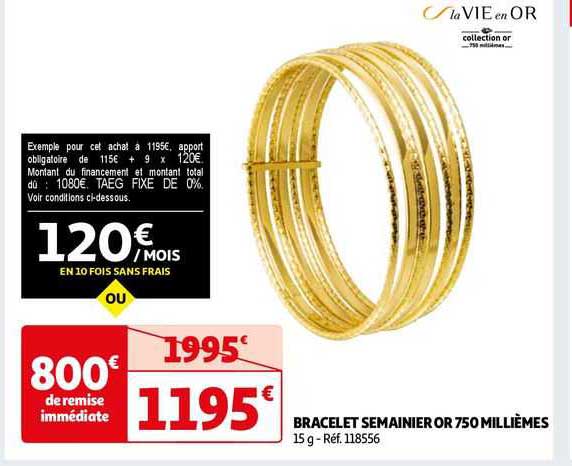 bracelet semainier or 750 millièmes