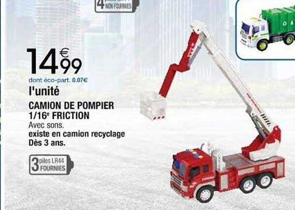 camion de pompier 1/16e friction