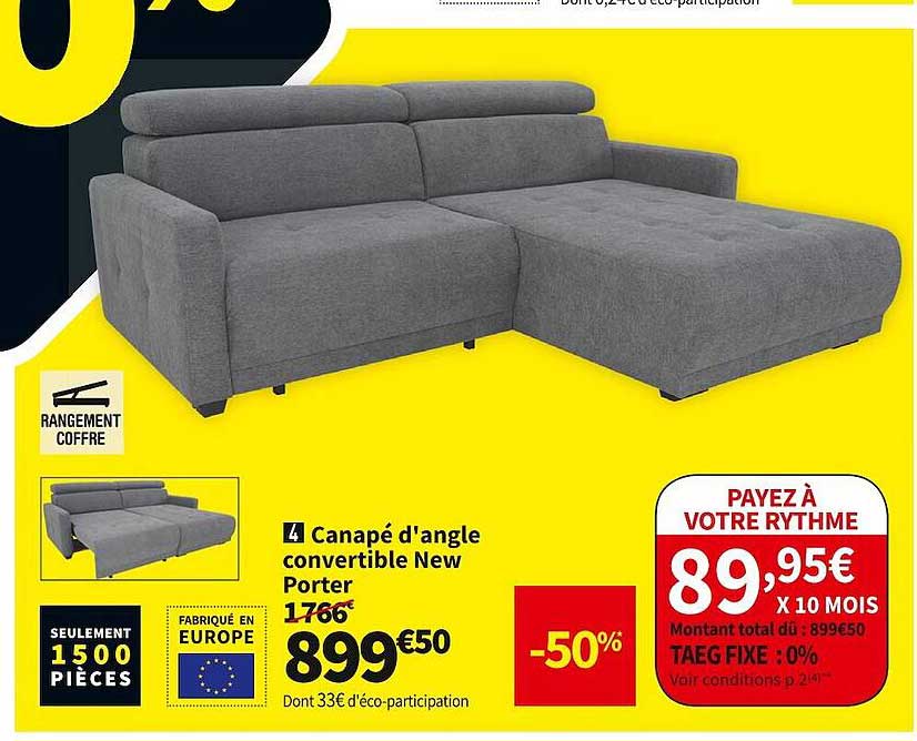 canapé d'angle convertible new porter