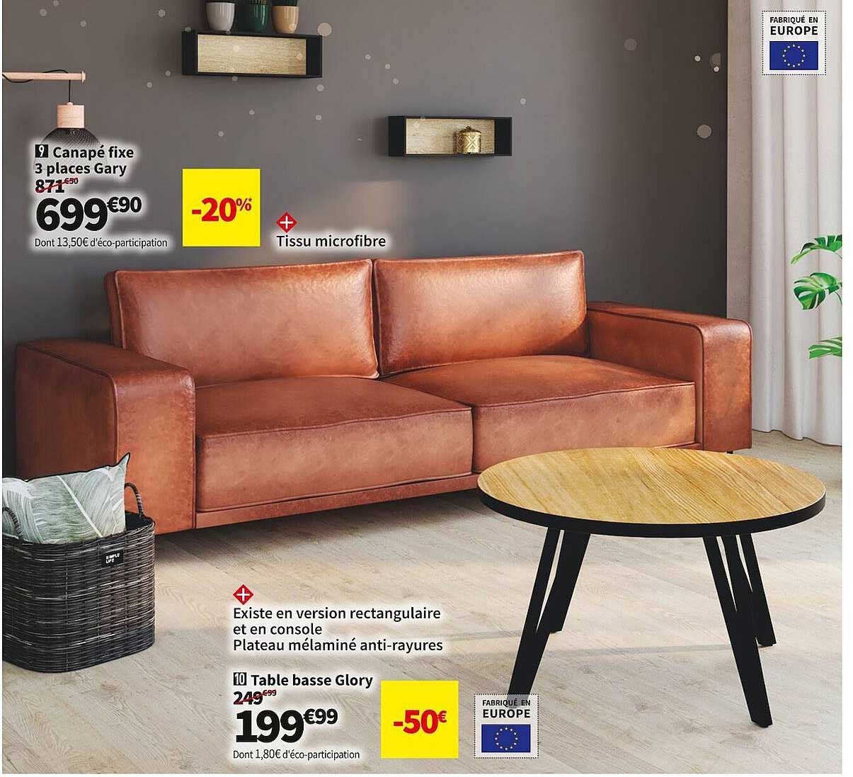 canapé fix 3 places gary, table basse glory
