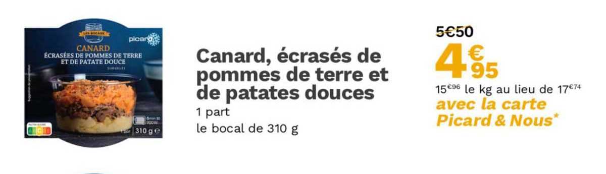 canard, écrasés de pommes de terre et de patates douce