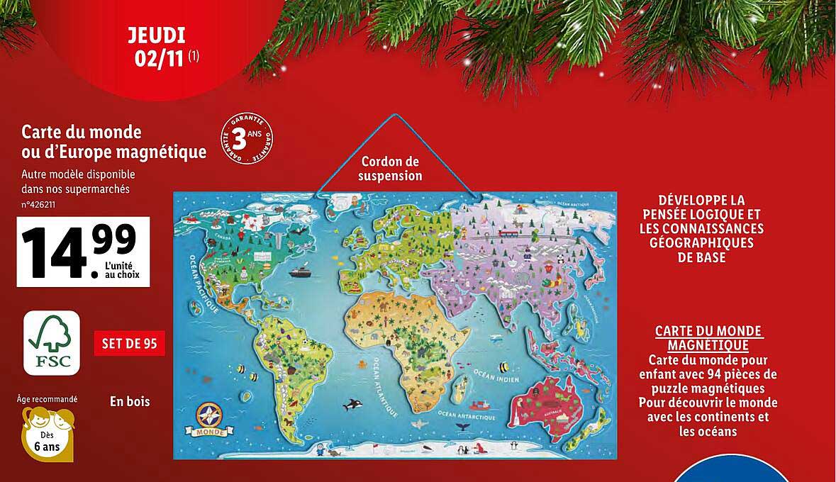 carte du monde ou d'europe magnétique