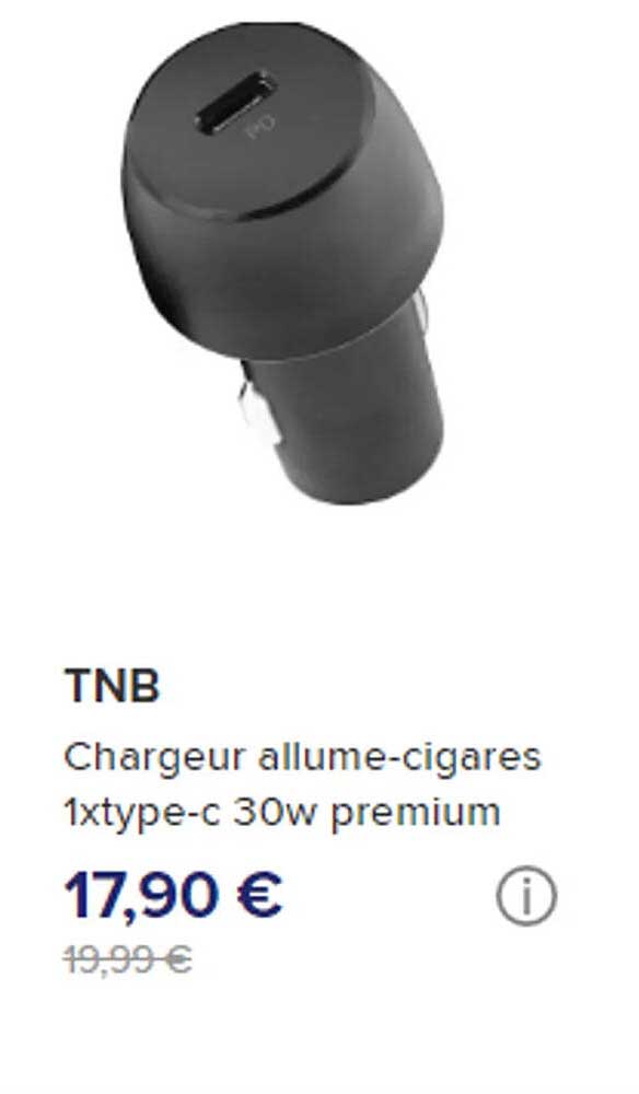 chargeur allume-cigares 1xtype-c 30w premium