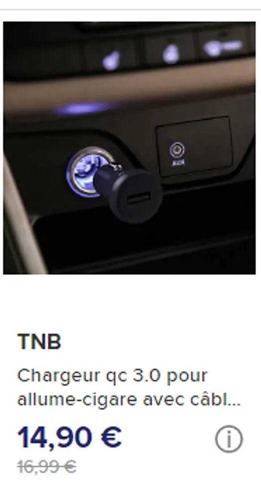 chargeur qc 3.0 pour allume-cigare avec câbl... tnb