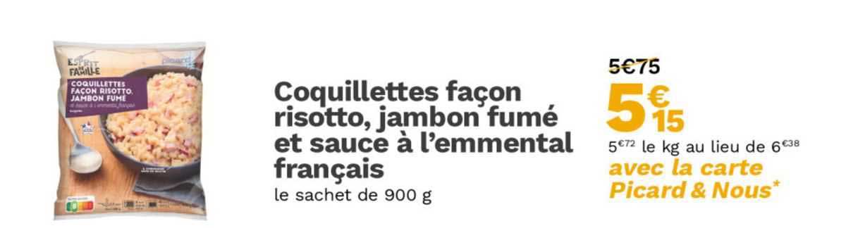 coquillettes façon risotto, jambon fumé et sauce à l'emmental français
