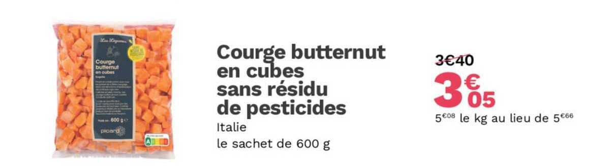 courge butternut en cube sans résidu de pesticides