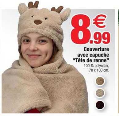 couverture avec capuche "tête de renne"