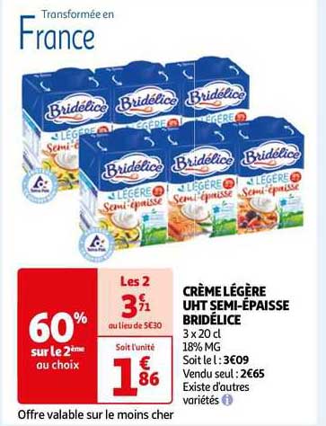 crème légère uht semi-épaisse bridélice