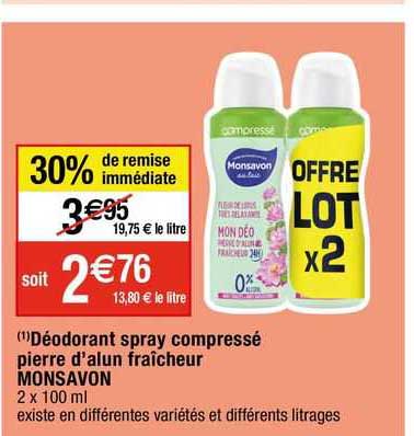 déodorant spray compressé pierre d'alun fraîcheur monsavon