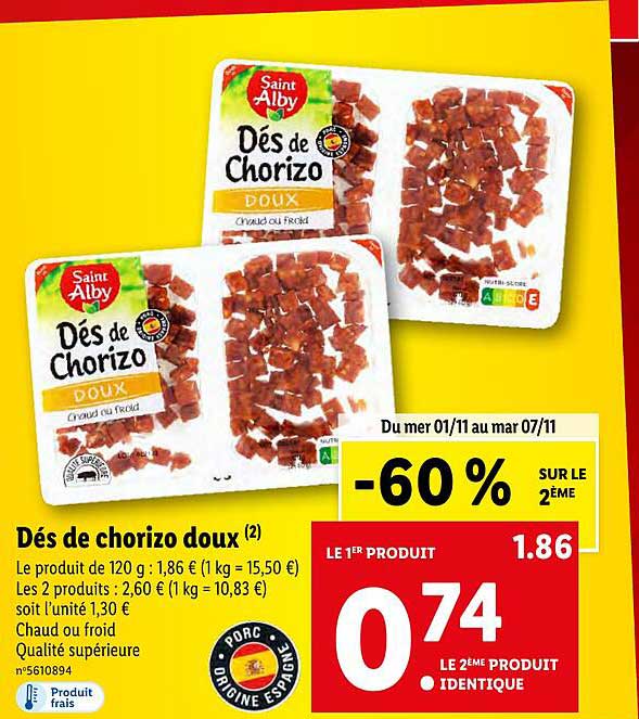 dés de chorizo doux saint alby