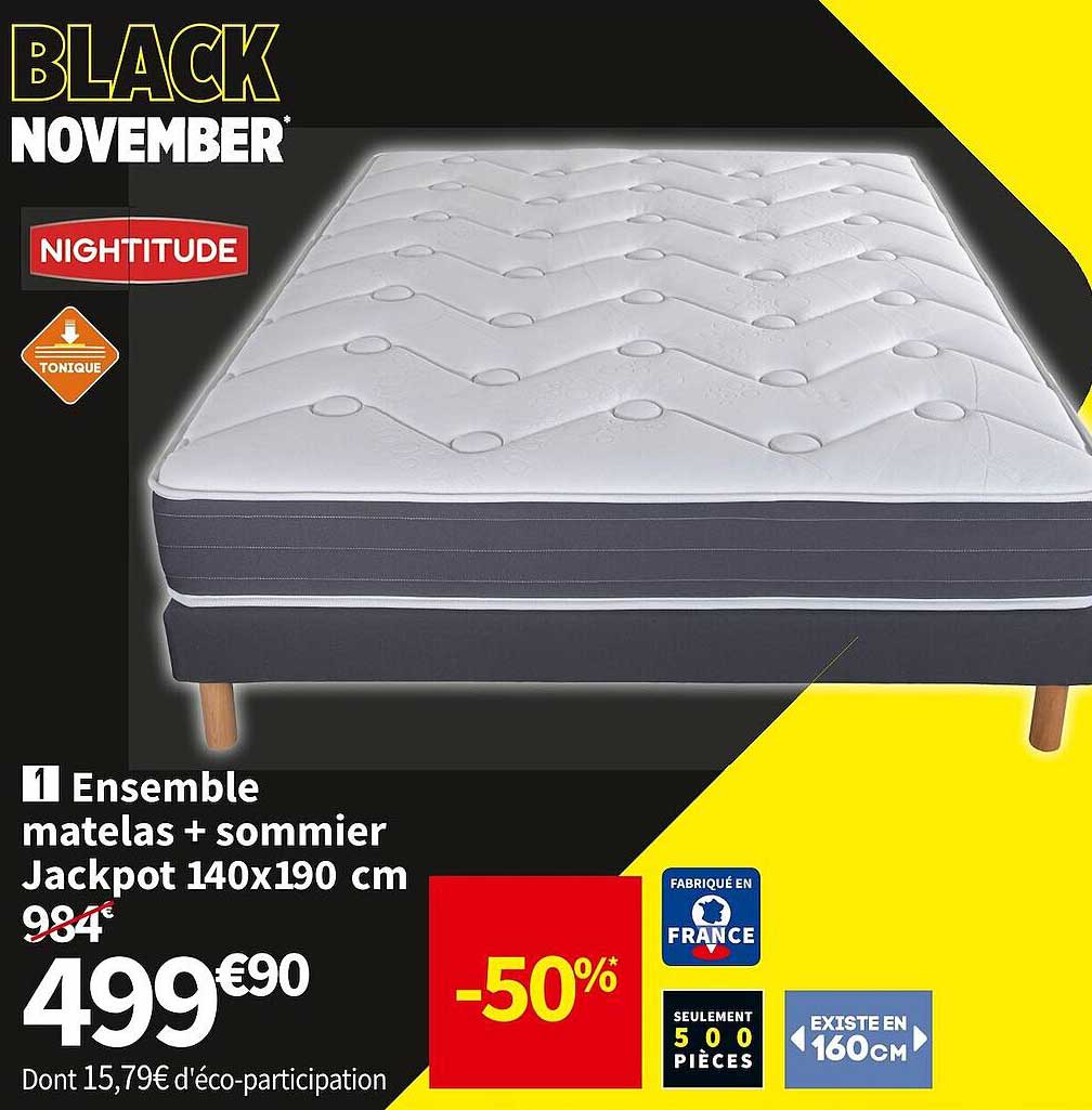 ensemble matelas + sommier jackpot 140 x 190 cm nightitude