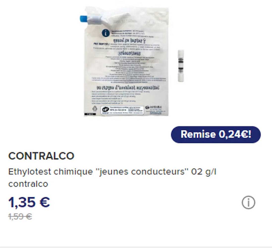 ethylotest chimique "jeunes conducteur" 02 g/l contralco