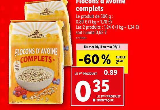 flocons d'avoine complets crownfield