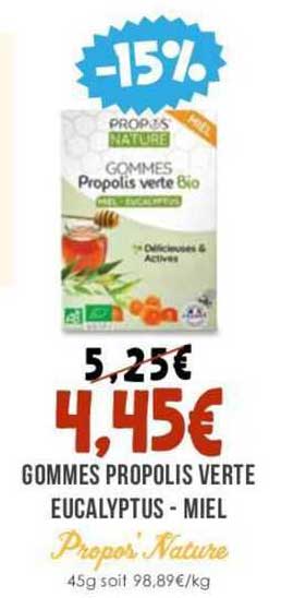gommes propolis verte eucalyptus - miel props'nature
