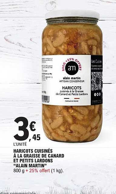 haricots cuisinés à la graisse de canard et petits lardons "alain martin"