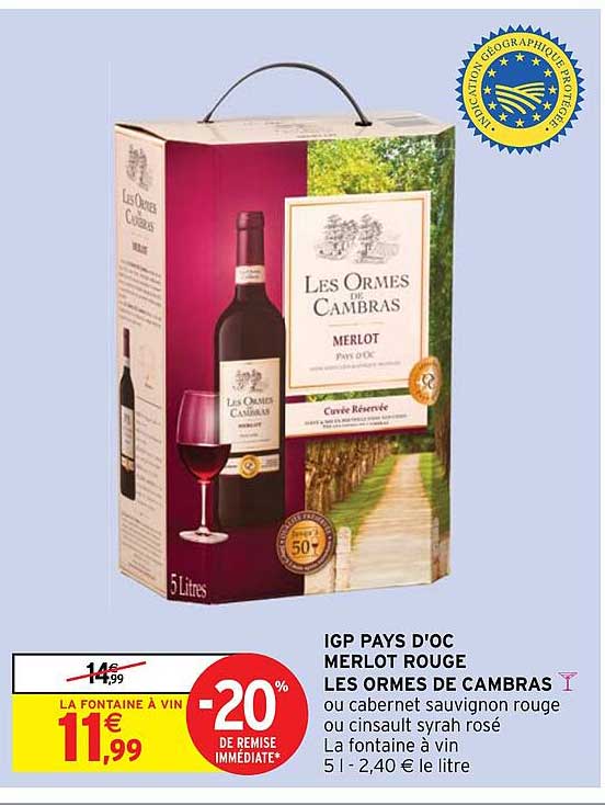 igp pays d'oc merlot rouge les ormes de cambras