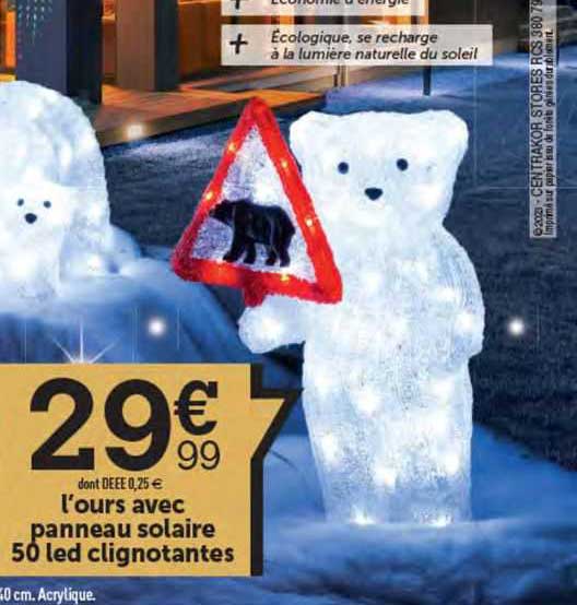 l'ours avec panneau solaire 50 led clignotantes