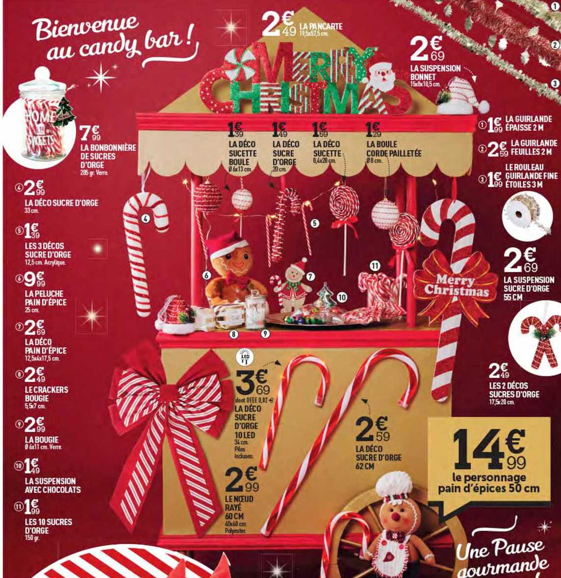 la bonbonnière de sucres d'orge, la déco sucre d'orge, les 3 décos sucre d'orge, la peluche pain d'épice, la déco pain d'épice, le crackers bougie, la bougie, la suspension avec chocolats