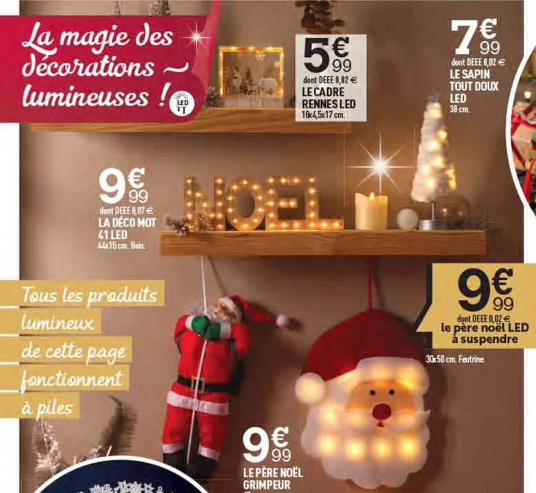 la déco mot, la cadre rennes led, le sapin tout doux led, le père noël led à suspendre