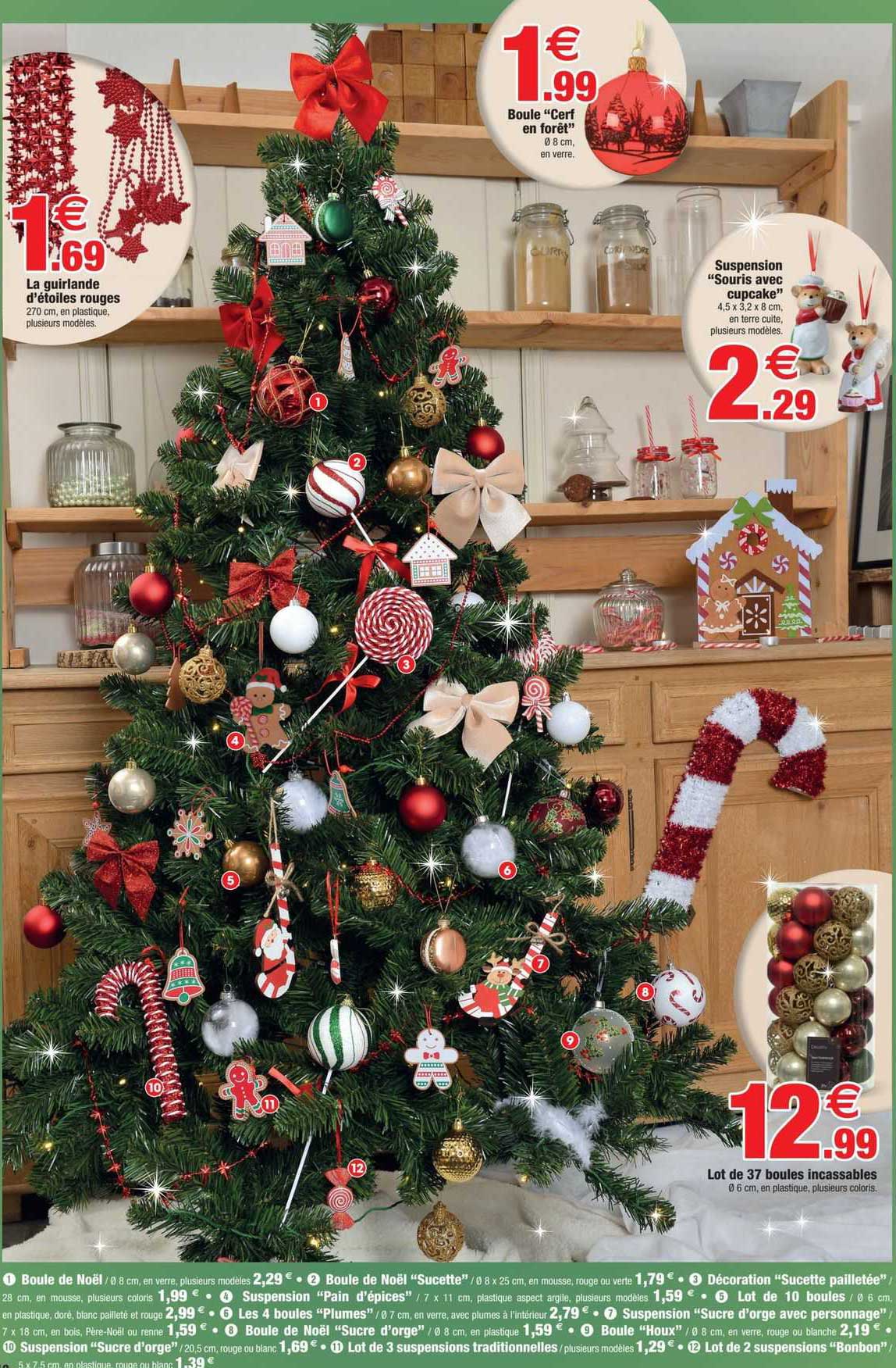 la guirlande d'étoiles rouges, boule "cerf en forêt", suspension "souris avec cupcake", lot de 37 boules incassables