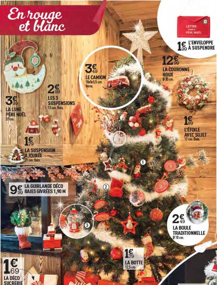 la lune père noël, les 3 suspensions, le camion, la suspension ajourée, la couronne houx, l'enveloppe à suspendre, l'étoile avec sujet, la guirlande déco baies givrées 1,90 m, la boule traditionnelle