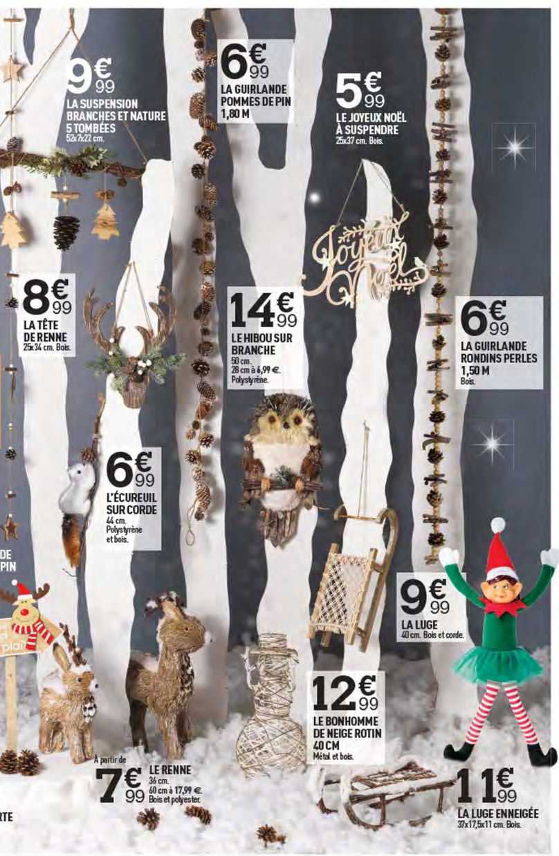 La Suspension Branches Et Nature 5 Tombées, La Guirlande Pomme De Pin, Le Joyeux Noël à Suspendre, La Tête De Renne, Le Hibou Sur Branche, La Guirlande Rondins Perles, L'écureuil Sur Cordes, La Luge