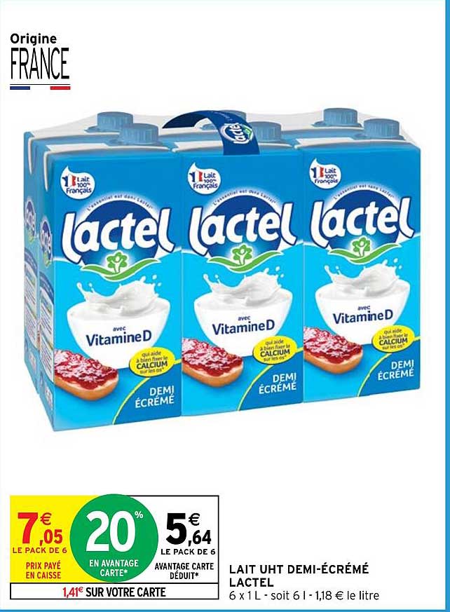 lait uht demi-écrémé lactel