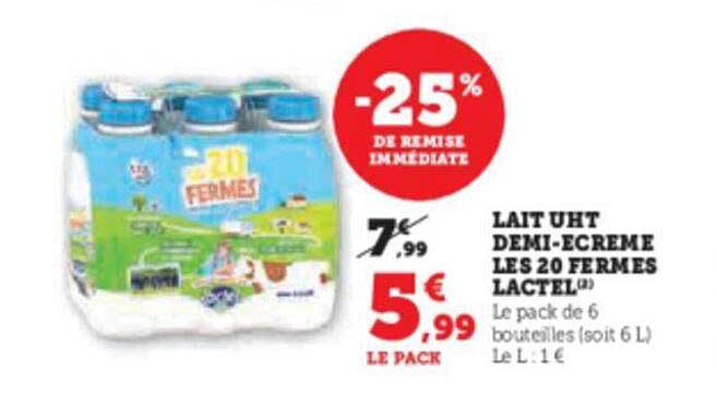 lait uht demi-écrémé les 20 fermes lactel