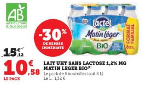 lait uht sans lactose 1,2% mg matin léger bio