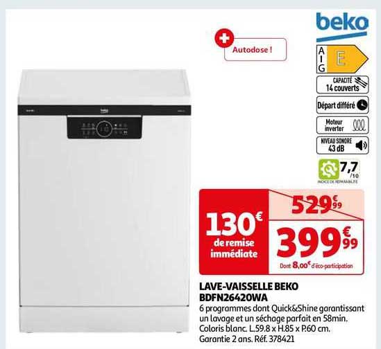 lave-vaisselle beko bdfn26420wa