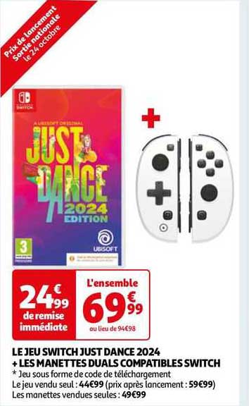 le jeu switch just dance 2024 + les manettes duals compatibles switch