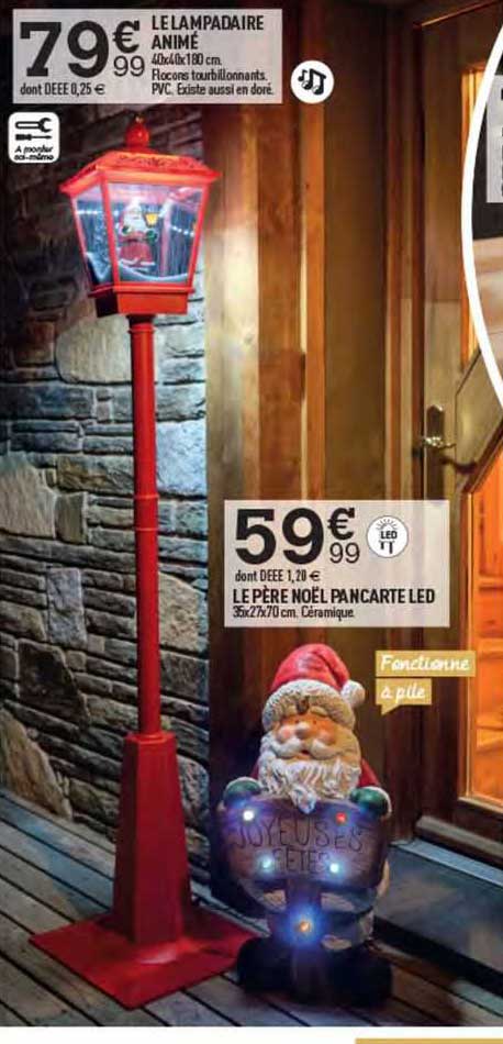 le lampadaire animé, le père noël pancarte led