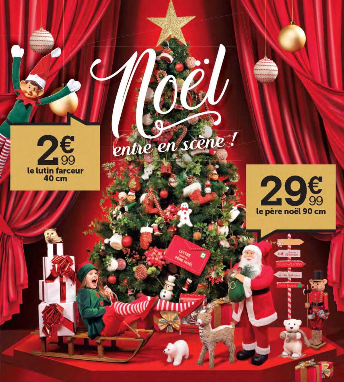 le lutin farceur 40 cm, le père noël 90 cm