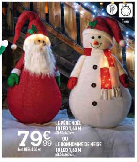 le père noël 10 led 1,60 m ou le bonhomme de neige 10 led 1,60 m