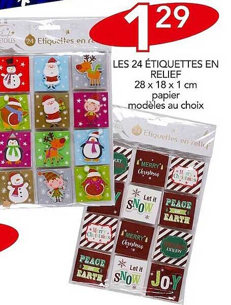 les 24 étiquettes en relief 28 x 18 x 1 cm papier