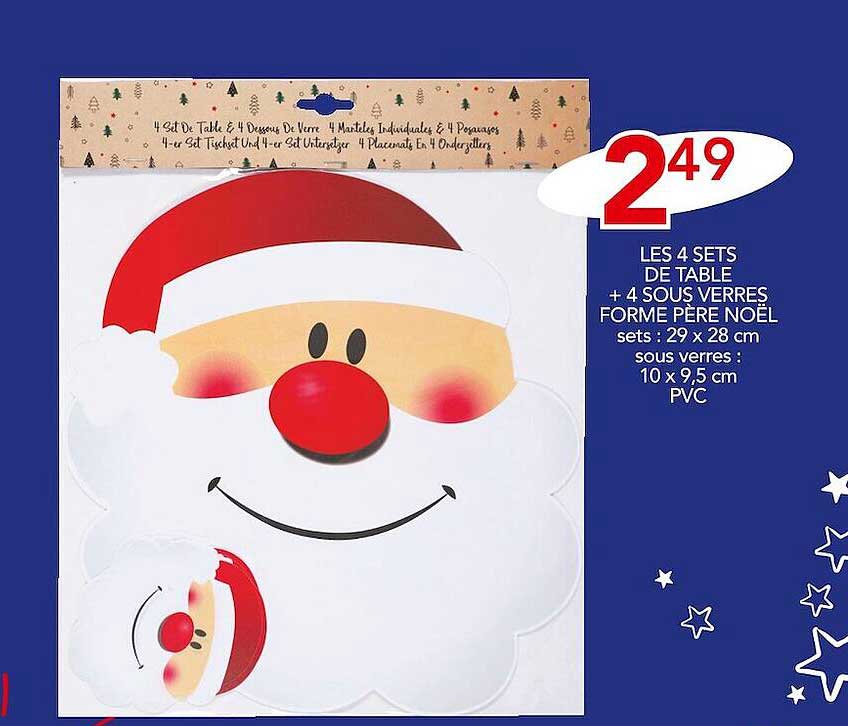 les 4 sets de table + 4 sous verres forme père noël