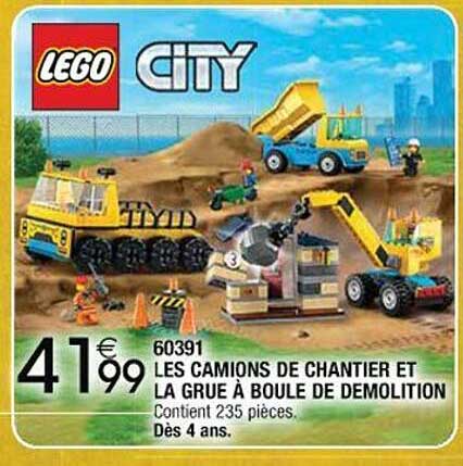 Les Camions De Chantier Et La Grue à Boule De Démolition Lego City 60391