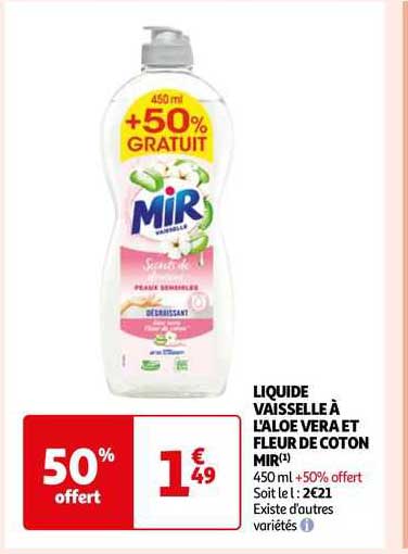liquide vaisselle à l'aloe vera et fleur de coton mir