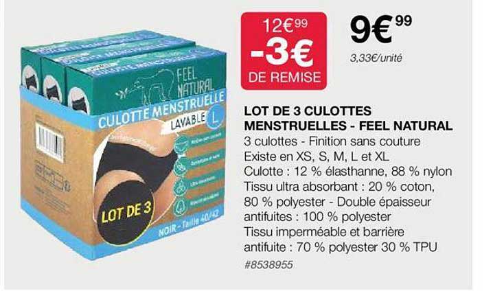 lot de 3 culottes menstruelles - feel natural