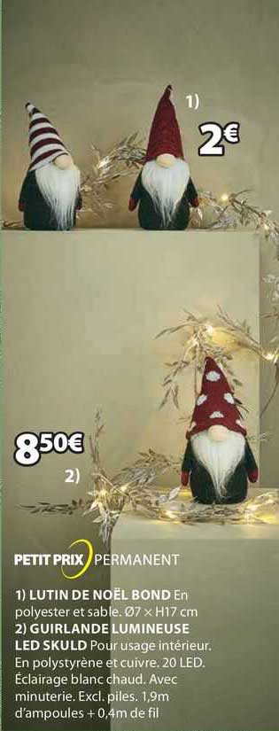 lutin de noël bond, guirlande lumineuse led skuld