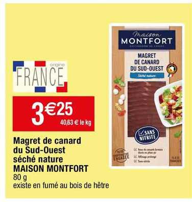 magret de canard du sud-ouest séché nature maison montfort