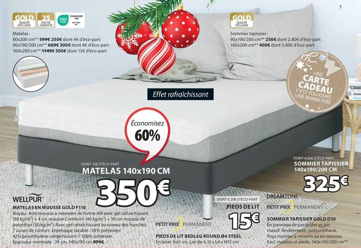 matelas en mousse gold f110, pieds de lit bedleg round ø4 steel, sommier tapissier gold d30